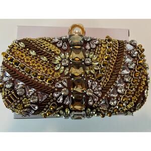 Verano Hill Cynthia Beaded Embroidery Clutch – Coffee Gold | NEW & NEVER WORN